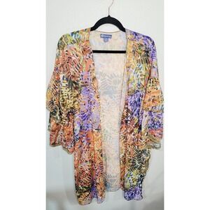 Democracy Sheer Open Front Kimono Cardigan Abstract Print |‎ L/XL